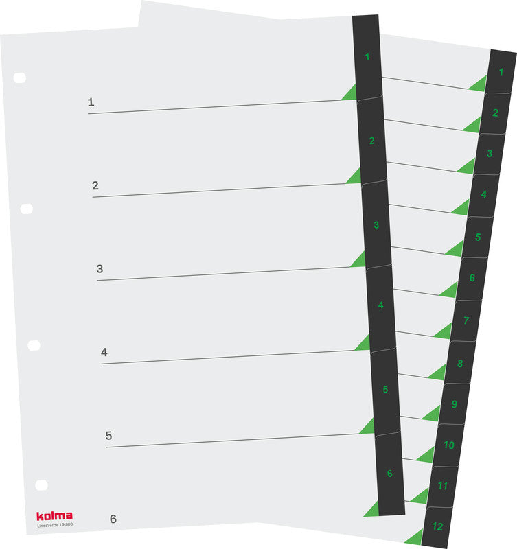 Kolma LineaVerde Register – A4, 12-teilig, PP, schwarz, vorgedruckt, 4-fach Lochung, mit Indexblatt