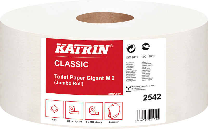 Katrin Toilettenpapier Gigant – 2-lagig, 1'200 Blatt/Rolle – für Katrin Inclusive Gigant L – 6 Rollen