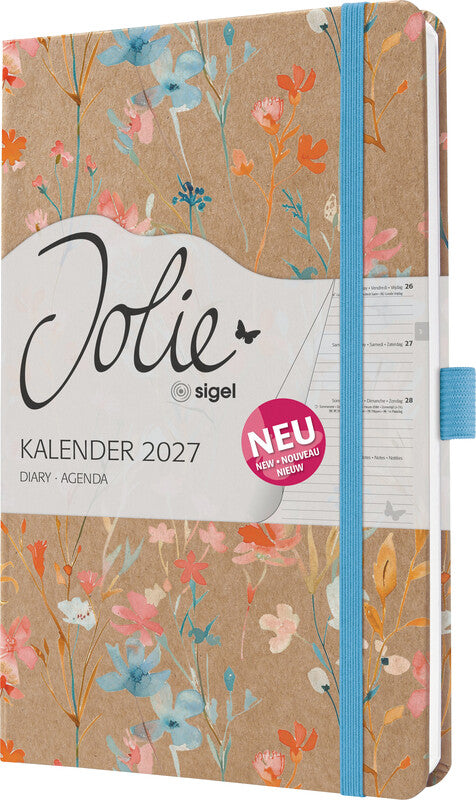 Sigel JOLIE Pure Agenda – 1 Woche/2 Seiten, gebunden, A5, 2027, mehrsprachig, Blue Floral Serenity, FSC