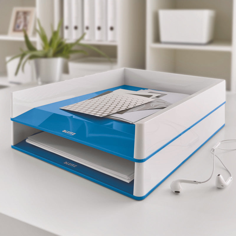 Leitz WOW – Briefkorb für A4, Polystyrol (PS), Blau, Metallisch, 267 × 49 × 336 mm