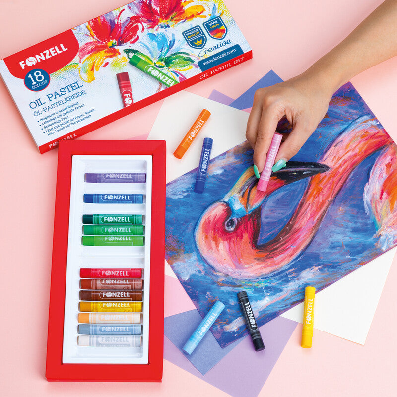 Fonzell Ölpastelle – Set – 18 Farben, für dunkles Papier
