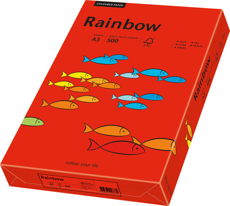Rainbow Kopierpapier – A3, 80 g/m², intensivrot – für Inkjet/Laser/Kopierer – FSC – 500 Blatt