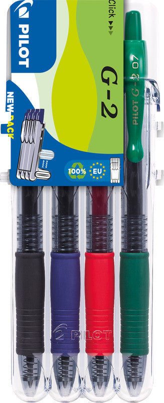 Pilot G-2 Gelschreiber 4er Etui – 4 Farben, 0,7 mm, Druck, nachfüllbar