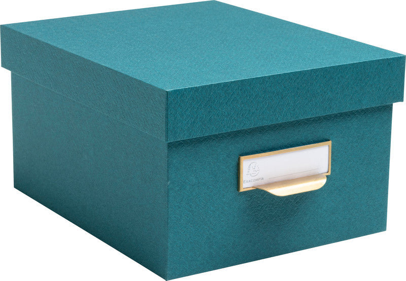 Exacompta Archivschachtel A4+ – mit Griffloch, stapelbar, 350 × 150 × 260 mm, blaugrün, Karton, 3er Set