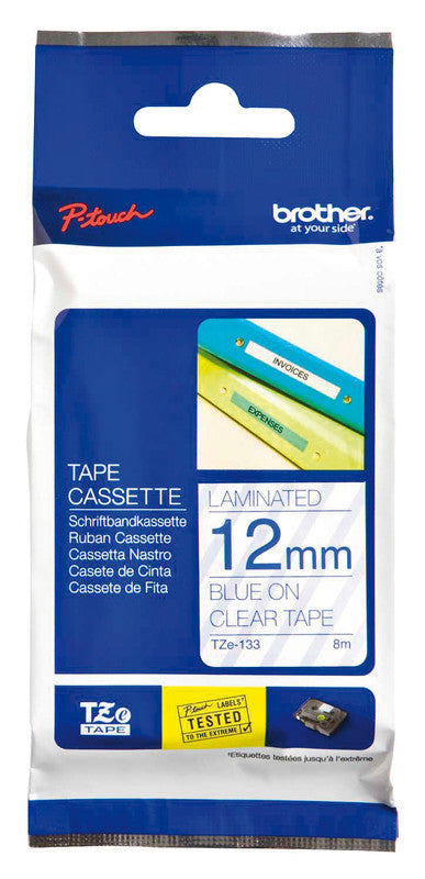 Brother Schriftband – 12 mm × 8 m, transparent, blau, TZe