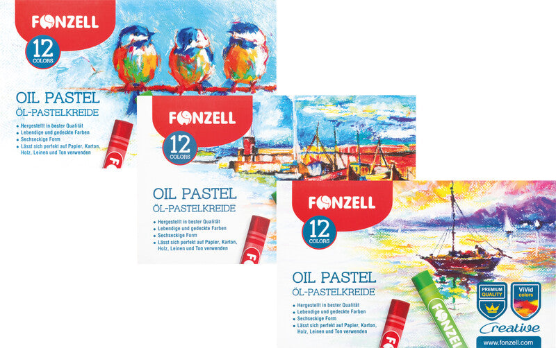 Fonzell Ölpastelle – Set – 12 Farben, für Papier, Karton & Leinwand