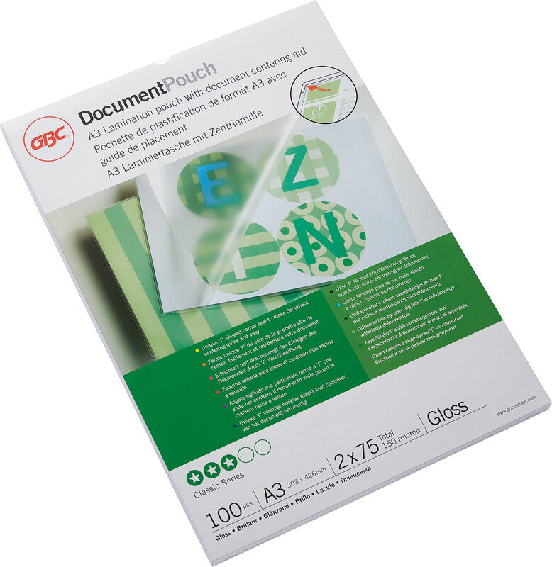GBC Laminierfolien A3, glänzend – 75 µm, 303 × 426 mm, 100 Stk.