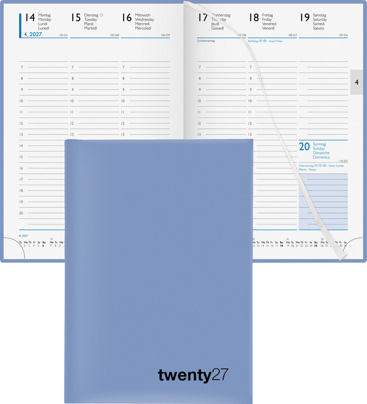 Biella Colorful 7 Agenda – 1 Woche/2 Seiten, gebunden, 14,5 × 20,5 cm, Jan–Dez, mehrsprachig, blau, FSC