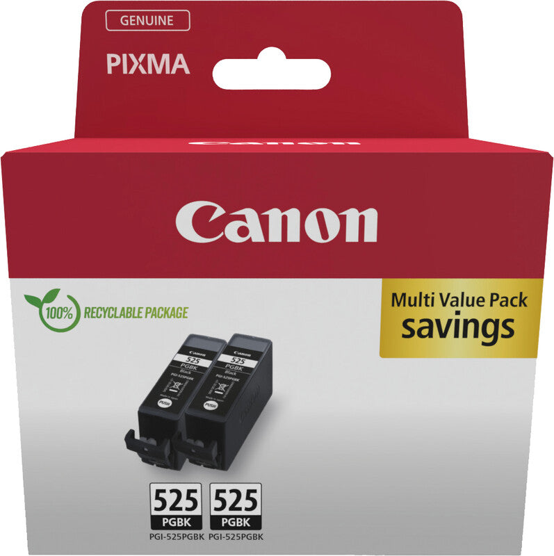 Canon Tintenpatronen-Multipack PGI-525BK, Schwarz, 2er-Pack