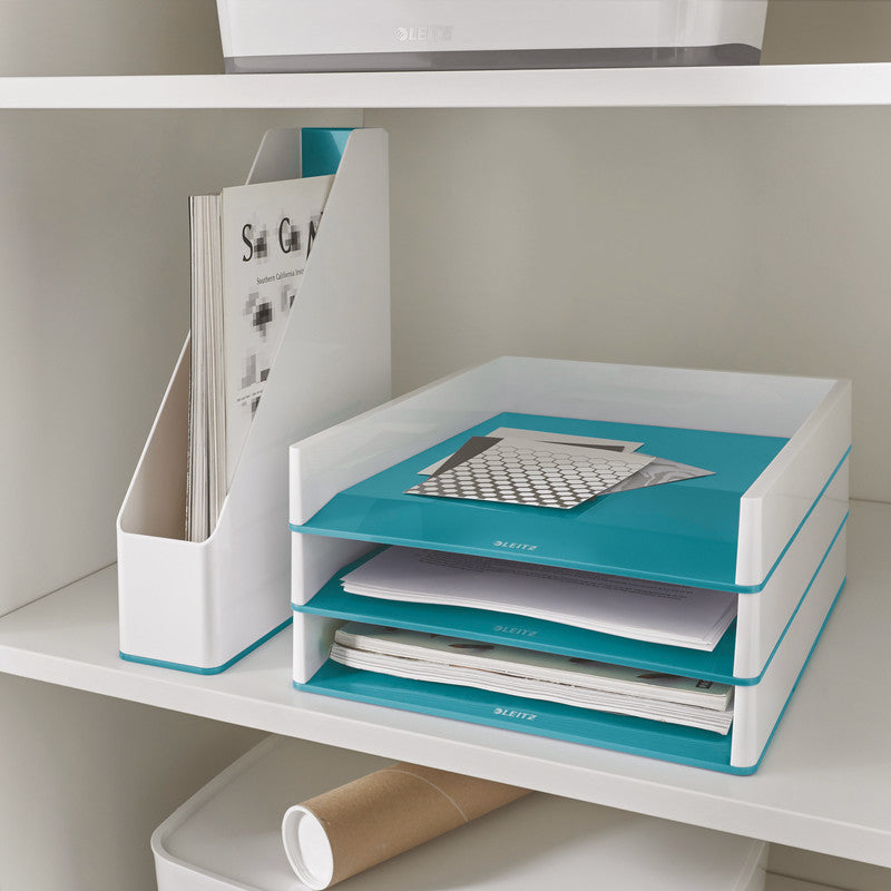 Leitz WOW – Briefkorb für A4, Polystyrol (PS), Blau/Weiss, Hochglänzend, 267 × 49 × 336 mm