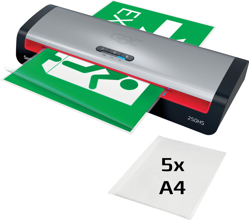 GBC 250HS Laminiergerät A3 – 2-Rollen, 75–125 µm, Aufheizzeit 1 Min., 500 mm/min, Silber