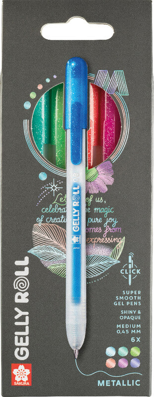 Sakura Gelly Clicker Gelschreiber 6er Set – 6 Farben, 0,5 mm, schnelltrocknend, Druckmechanik