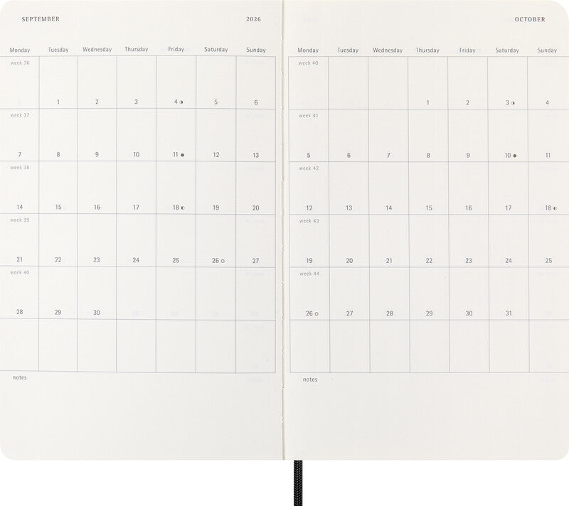 Moleskine Agenda – 1 Woche/1 Seite, gebunden, 13 × 21 cm, 2026, schwarz, FSC