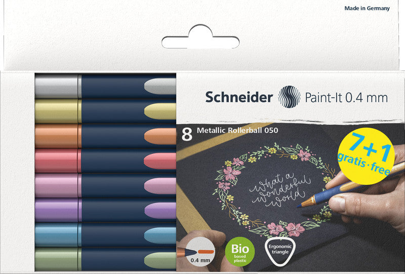 Schneider Schreibgeräte Paint-It 050 – Tintenroller-Set, schnelltrocknend, 0,4 mm, farbig sortiert, 8er Etui