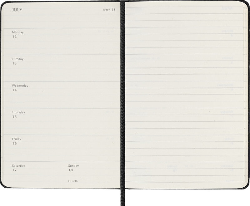 Moleskine Schüleragenda – 1 Woche/1 Seite, gebunden, 9 × 14 cm, 18 Monate Jul–Dez, schwarz, FSC
