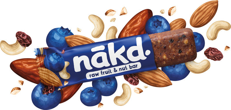 Nakd Raw Bars Energieriegel – Blaubeere, vegan, ohne Zuckerzusatz, Schachtel, 4 × 35 g (140 g)