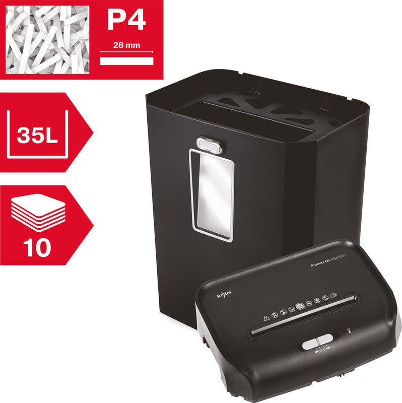 Rexel Promax RSX1035 – Aktenvernichter, DIN P-4, Partikelschnitt 4 × 40 mm, 10 Blatt, 35 l