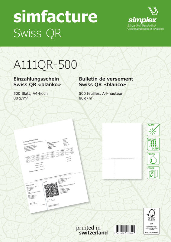 Simplex Formular - simfacture Swiss QR für QR-Rechnung, A4, 80 g/m²