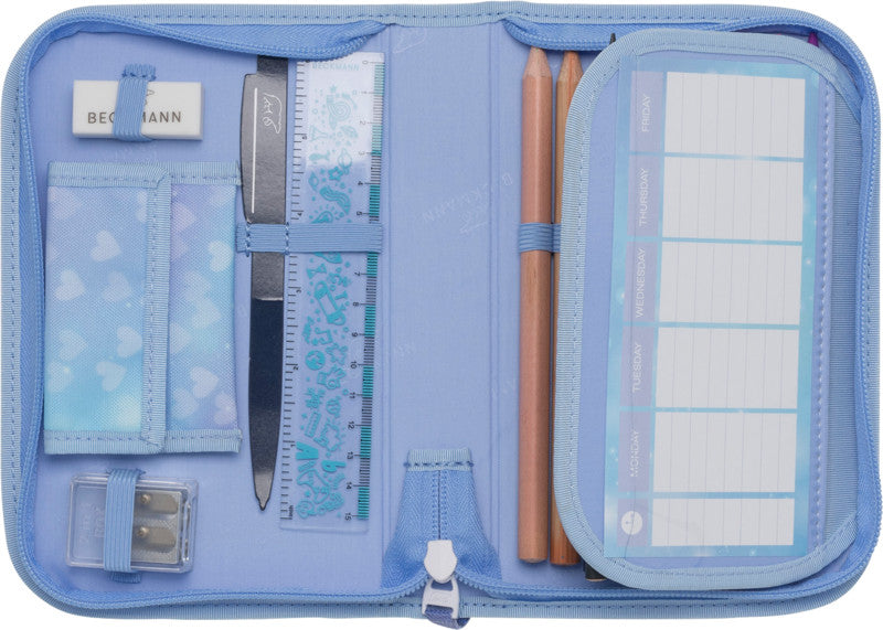 Beckmann Classic 1st Schuletui 2-klappig, gefüllt, 21-teilig – Unicorn Princess Ice Blue – Kunststoff