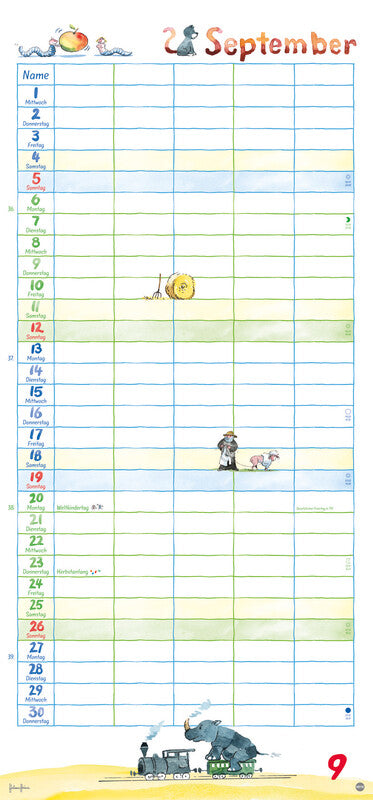 Heye Familienplaner Helme Heine – für Familien – 5 Spalten – Deutsch – 2027 – Spiralbindung – 21 × 45 cm