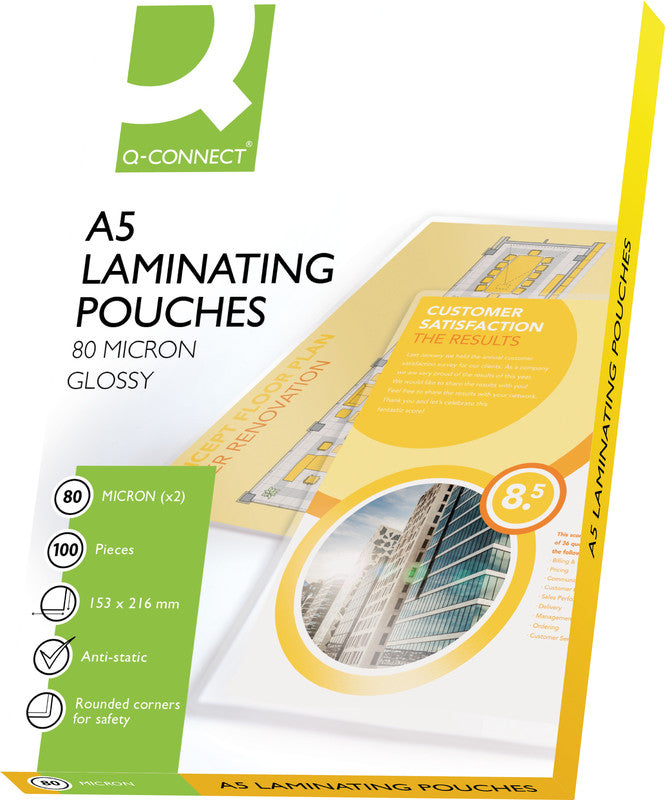 Q-CONNECT Laminierfolien A5, glänzend – 80 µm, 154 × 216 mm, 100 Stk.