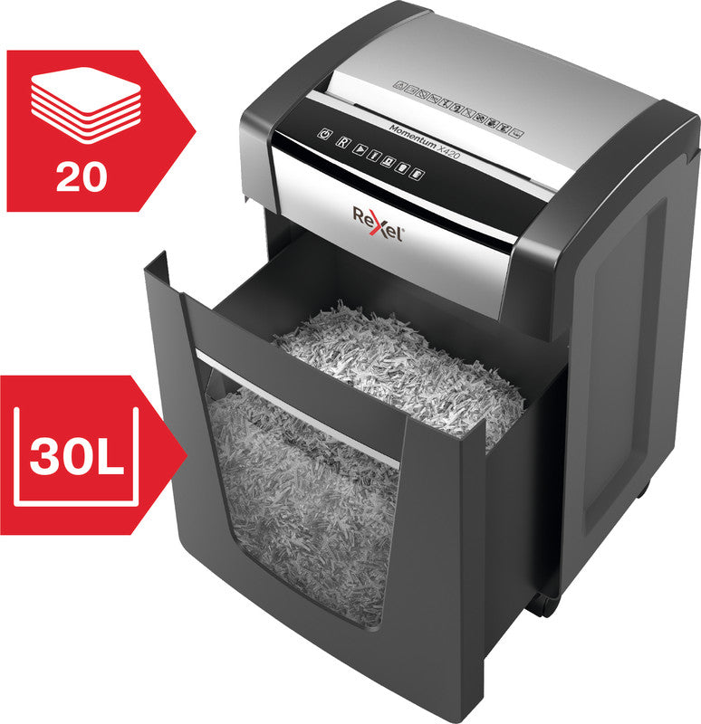 Rexel Momentum X420 – Aktenvernichter, DIN P-4, Partikelschnitt 4 × 40 mm, 20 Blatt, 30 l, A4