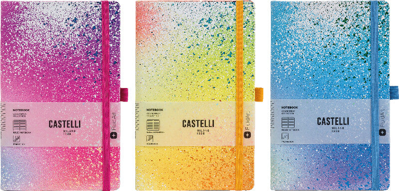Castelli Notizbuch – A5 – Liniert – 192 Seiten – 80 g/m² – Gebunden, Gummiband, Stiftschlaufe, Mehrfarbig