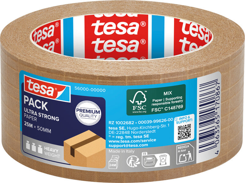 tesa Papier-Verpackungsband – 50 mm × 25 m, braun, stark, eco:plus
