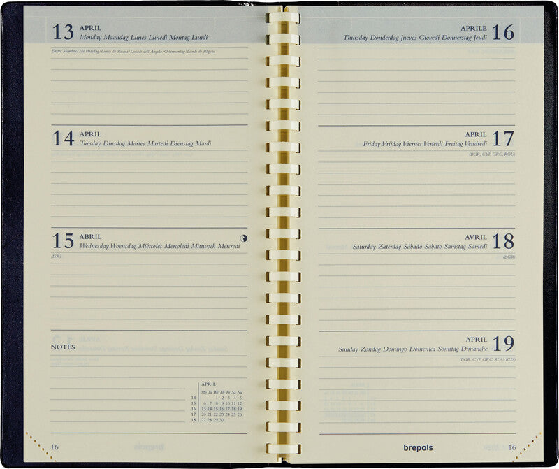 Brepols Interplan 736 Agenda – 1 Woche/2 Seiten, Spiralbindung, 9 × 16 cm, 2026, mehrsprachig, schwarz, FSC