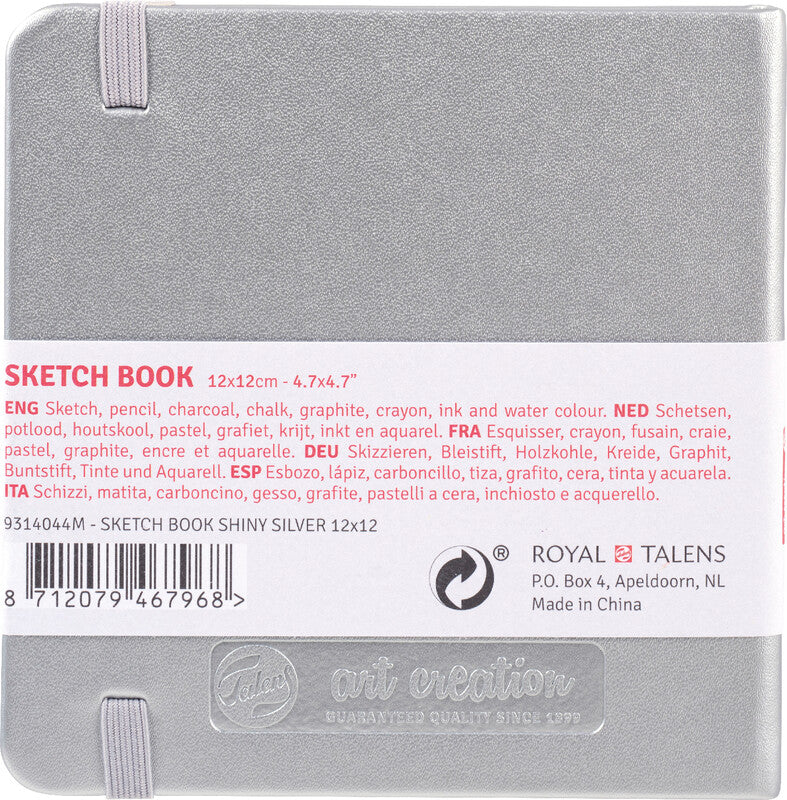 Talens art creation Talens Skizzenbuch – Hardcover – mit Gummiband – 160 Seiten – Silber glänzend – für Skizzen, Aquarell & Tinte