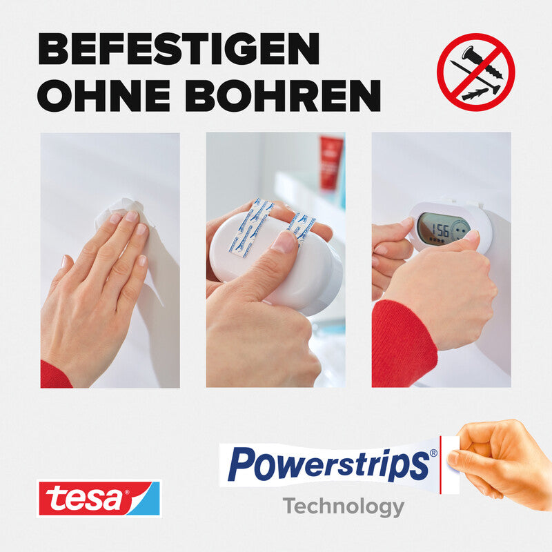 Tesa Montageband Powerstrips, für Innen, für Glas/Fliesen, Weiss, bis 2 kg