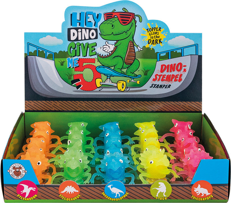 Trendhaus Motivstempel-Set – Hey Dino, selbstfärbend, 5 Motive, Ø 26 mm, Kissentränkung sortiert