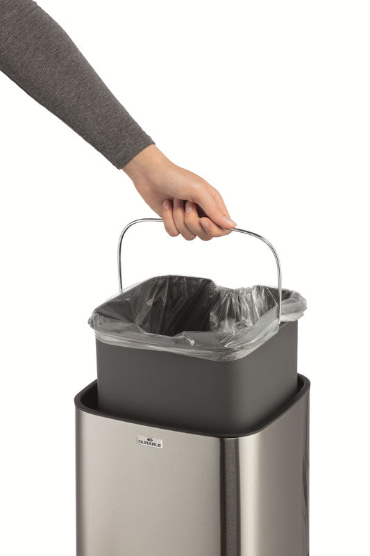 Durable Tisch-Abfallbehälter – 12 l – Edelstahl – Ø 240 × H 430 mm – sensorgesteuert, batteriebetrieben
