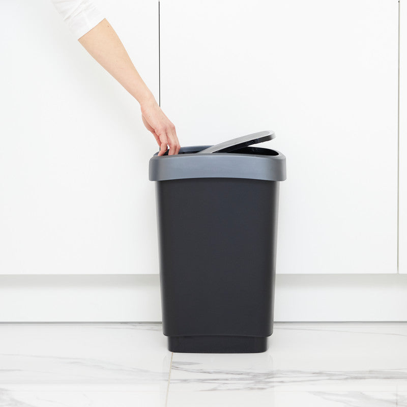 Rotho Abfallcontainer – 10 l – mit Deckel – Kunststoff, Silber – B × H × T 181 × 330 × 248 mm