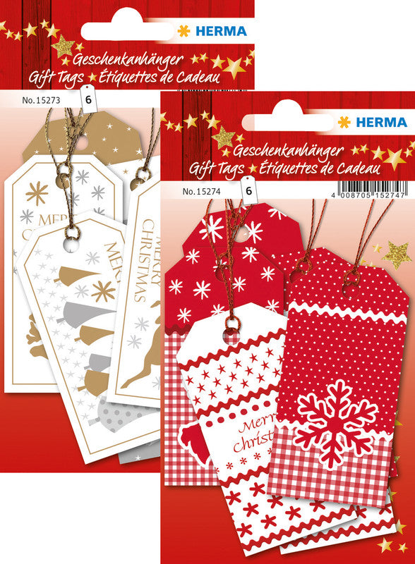 HERMA Geschenketiketten – White Christmas – 6 Anhänger, Papier – 40 × 80 mm