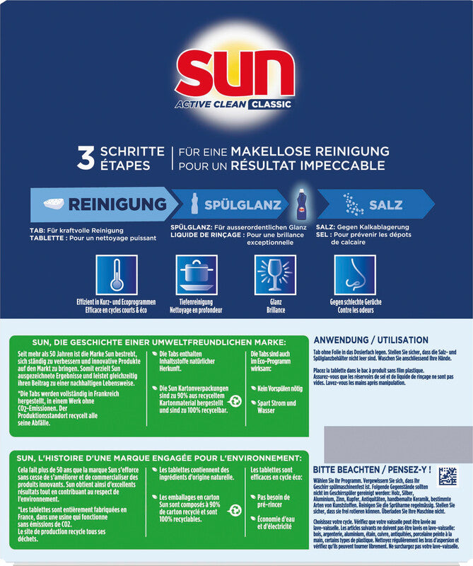 Sun Classic Active Clean Spülmaschinentabs – für Geschirrspüler – 100 Tabs
