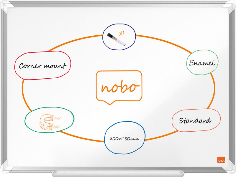 Nobo Whiteboard – 60 × 45 cm, Emaille, magnetisch, Aluminiumrahmen, Wandmontage, inkl. Stifteablage