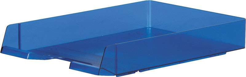Biella Briefkorb – mit Griffausschnitt, mit Beschriftungsfeld, matt, blau transparent, B 245 × H 55 × T 335 mm