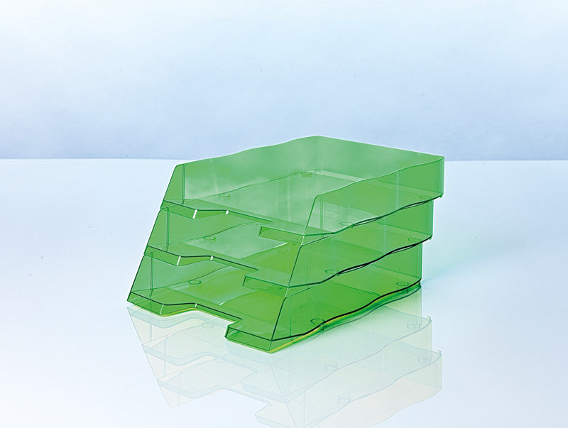 Styro Briefkorb – mit Griffausschnitt, mit Beschriftungsfeld, glänzend, neongrün, B 255 × H 62 × T 360 mm