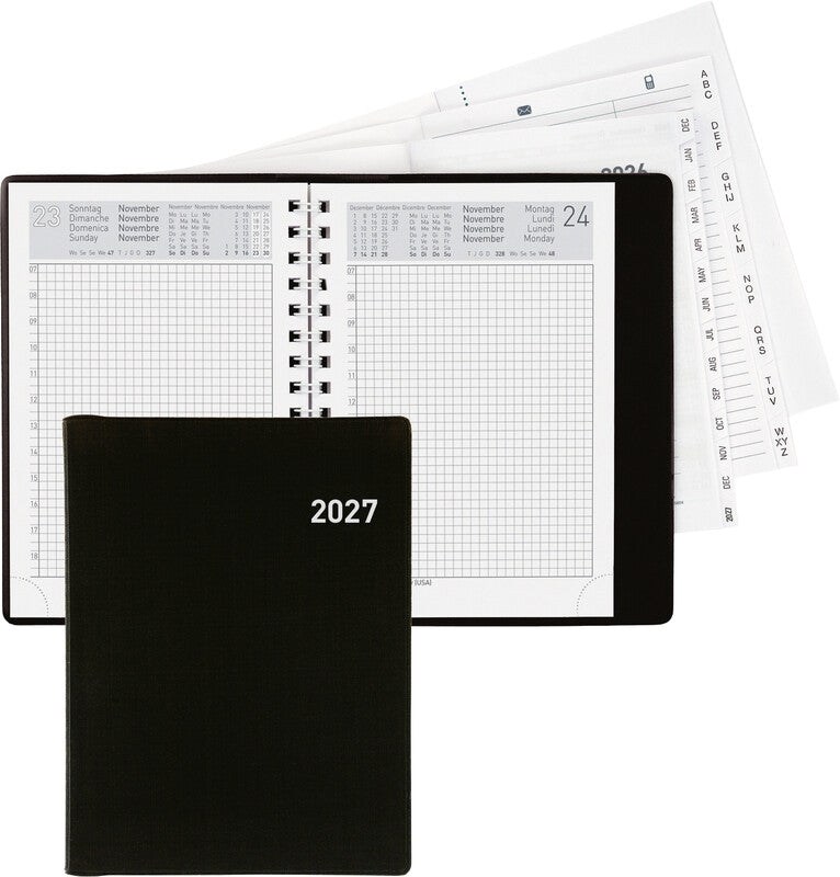 Biella Technikus 4 Agenda – 1 Tag/Seite, Spiralbindung, 10,1 × 14,2 cm, 2027, 1-h-Takt, Schwarz, FSC