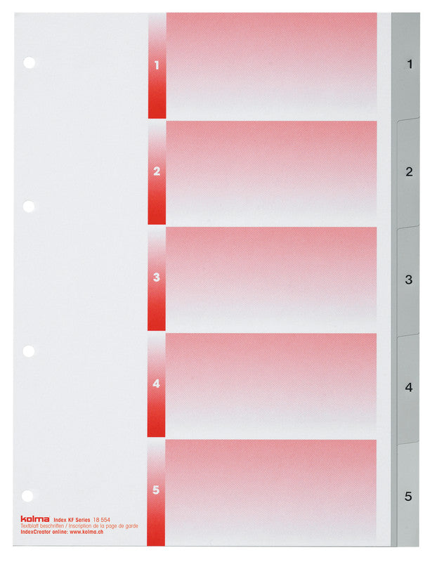 KolmaFlex Register – A4, 5-teilig, PP, grau, vorgedruckt, 4-fach Lochung, mit Indexblatt