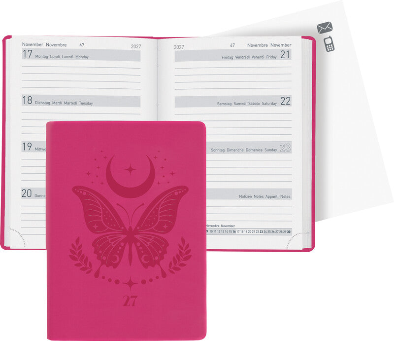 Biella Memento Ladytimer Agenda – 1 Woche/2 Seiten, gebunden, 10,1 × 14,2 cm, Jan–Dez 2027, FSC