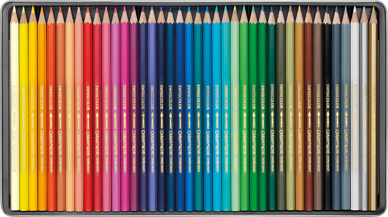 Caran d-Ache Caran d'Ache Aquarellfarbstifte Swisscolor Aquarelle – 40 Farben, im Metalletui, Ø 2,8 mm, FSC
