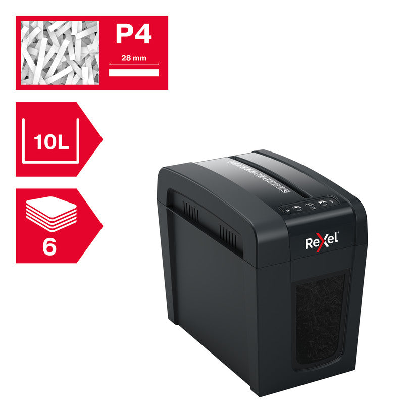 Rexel Secure X6-SL Slimline – Aktenvernichter, DIN P-4, Partikelschnitt 4 × 40 mm, 6 Blatt, 10 l, A4