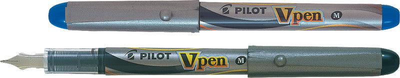 Pilot V-Pen Einwegfüllhalter – Federspitze M – für Rechts- & Linkshänder – Silber, Schwarz – Patronen