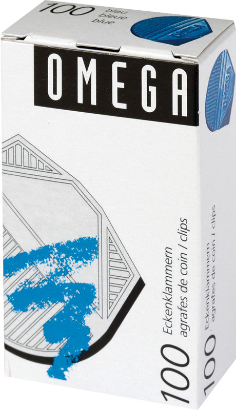 Omega Büroklammern – Eckenklammern – Metall – Blau Metallic – 100 Stück