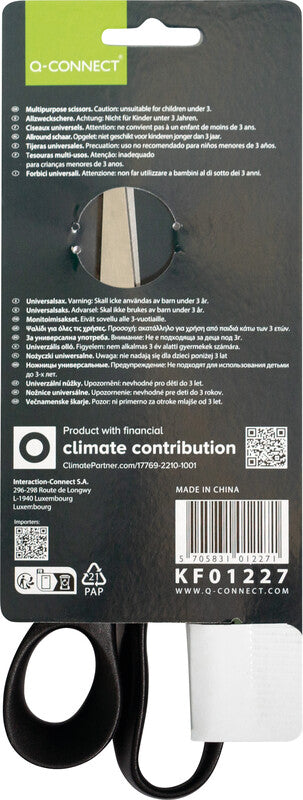 Q-Connect Universalschere – 21,0 cm, Edelstahl, für Rechts- und Linkshänder, abgerundet, Kunststoff, schwarz