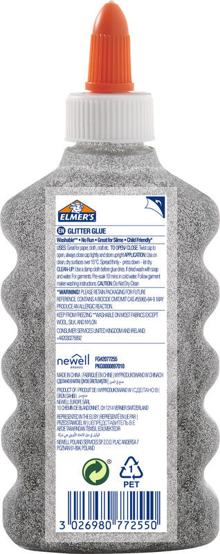 Elmer's Glitzerkleber – Silber – 177 ml – Auswaschbar, Geruchsarm – Für Basteln