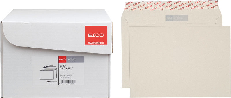 Elco Couvert C5, ohne Fenster, selbstklebend, grau, 100 g/m² – 500 Stk.