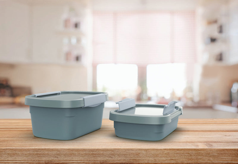 Rotho Kühlschrankdose Clic Eco – 0,8 l – rechteckig – 15 × 6,1 × 22 cm – Kunststoff – blau
